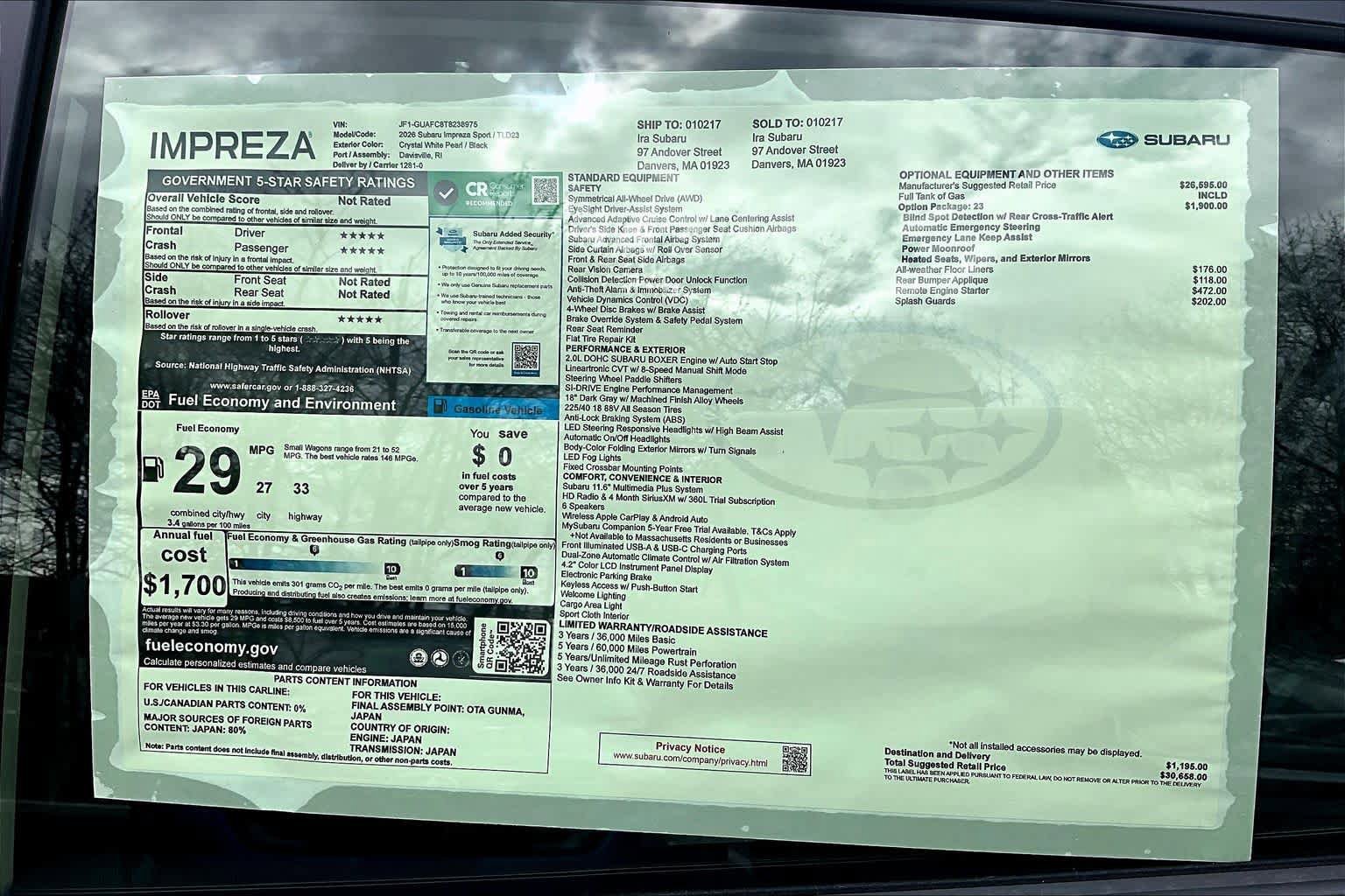 New 2026 Subaru Impreza 2.0i Sport image 18