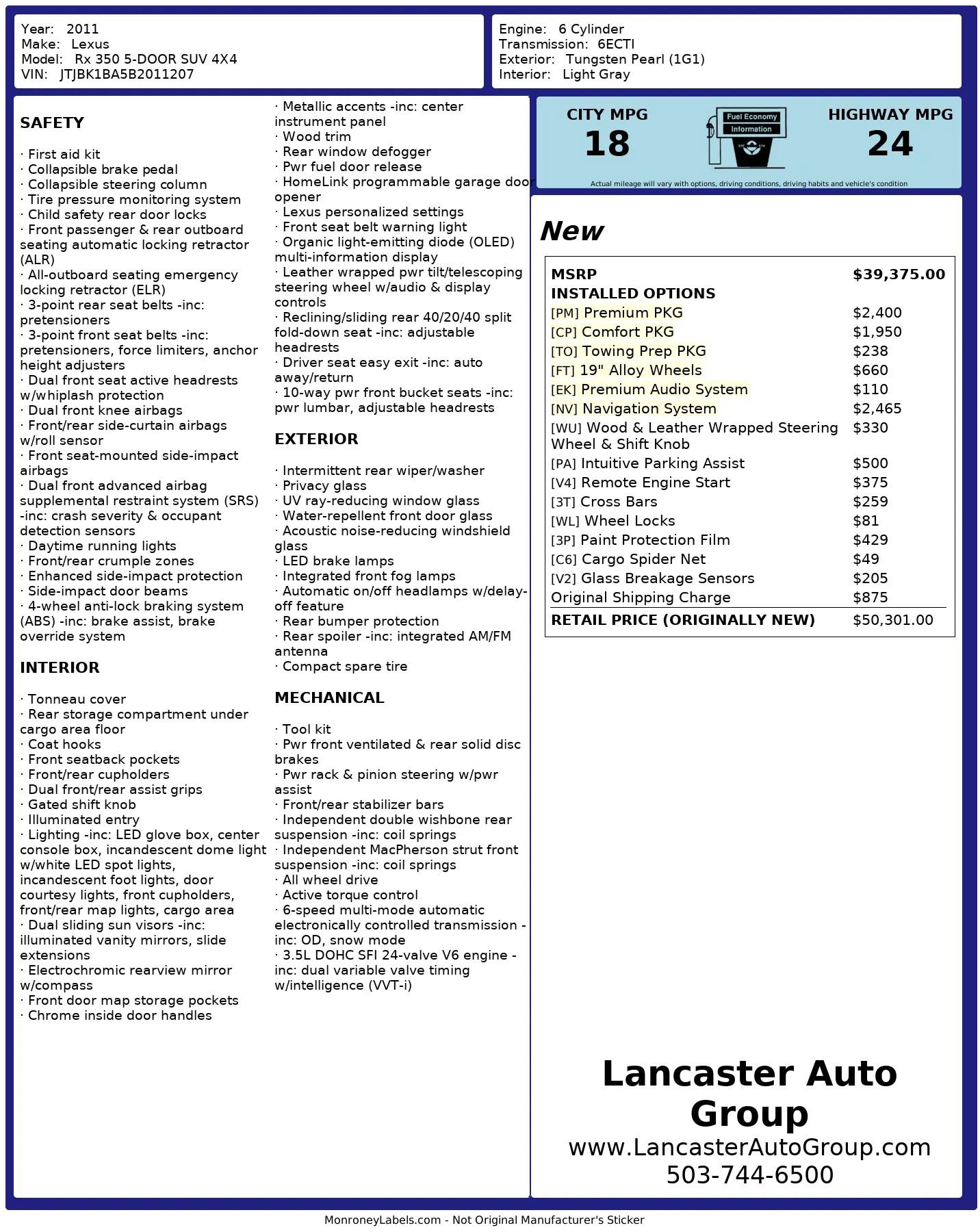 Used 2011 Lexus RX 350 RX 350 Sport Utility 4D w/ Premium Pkg image 2