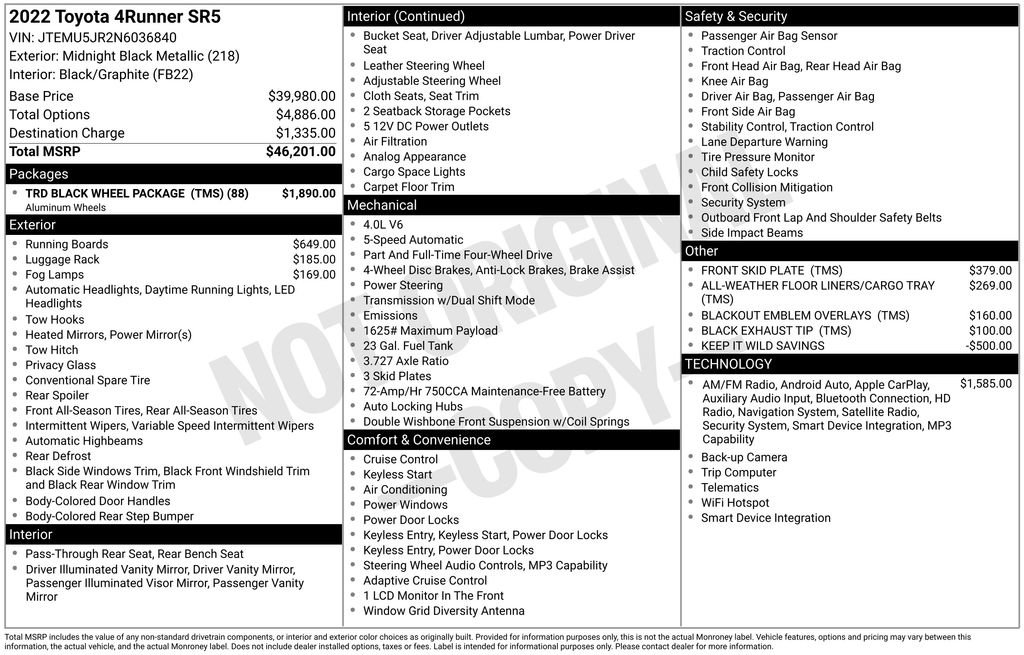 Used 2022 Toyota 4Runner SR5 w/ TRD Black Wheel Package (TMS) AWD/4WD image 6