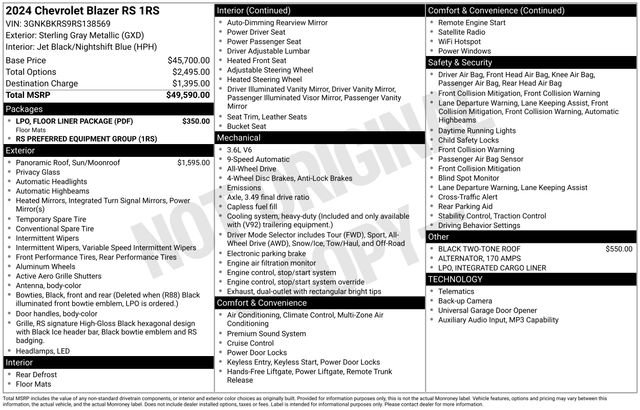 Certified 2024 Chevrolet Blazer RS w/ LPO, Floor Liner Package AWD/4WD image 6