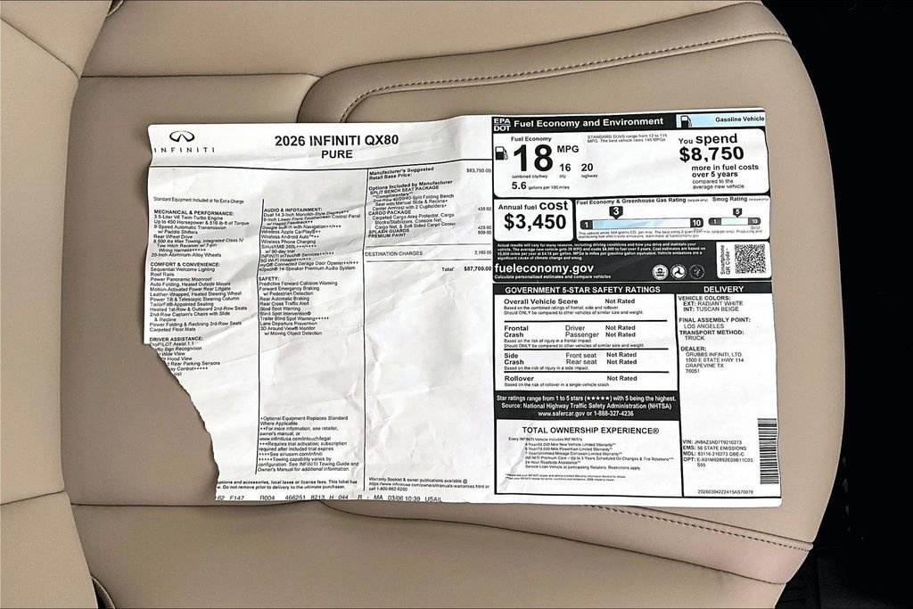New 2026 INFINITI QX80 Pure w/ Cargo Package RWD image 47