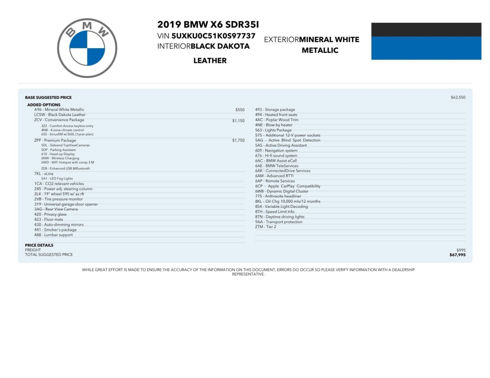 Used 2019 BMW X6 sDrive35i RWD image 2