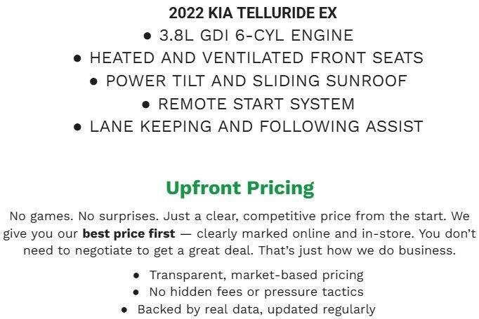 Used 2022 Kia Telluride EX w/ EX Premium Package FWD image 2