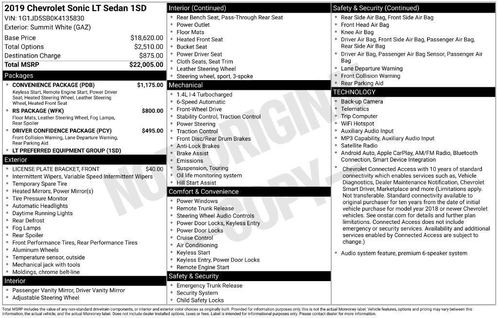 Used 2019 Chevrolet Sonic LT w/ Convenience Package FWD image 54
