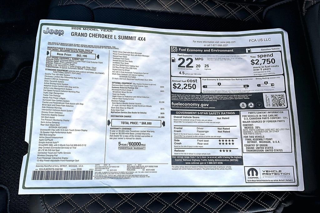 New 2026 Jeep Grand Cherokee L Summit w/ Obsidian Package AWD/4WD image 34