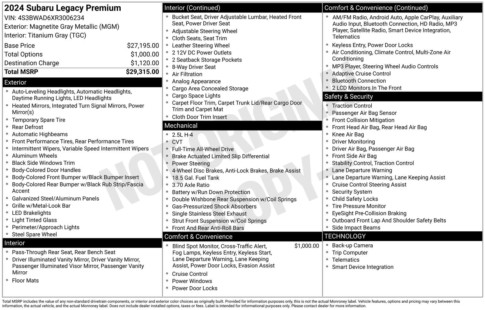 Used 2024 Subaru Legacy Premium image 36