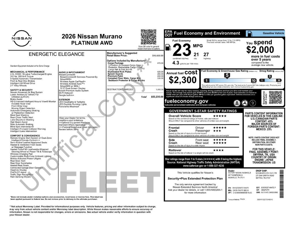 Used 2026 Nissan Murano Platinum w/ Cargo Package AWD/4WD image 64