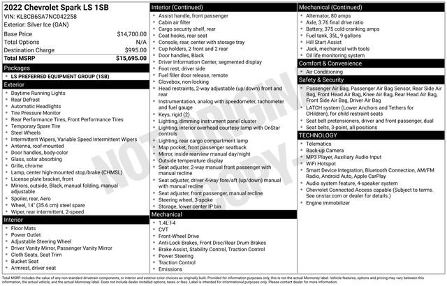 Used 2022 Chevrolet Spark LS FWD image 7