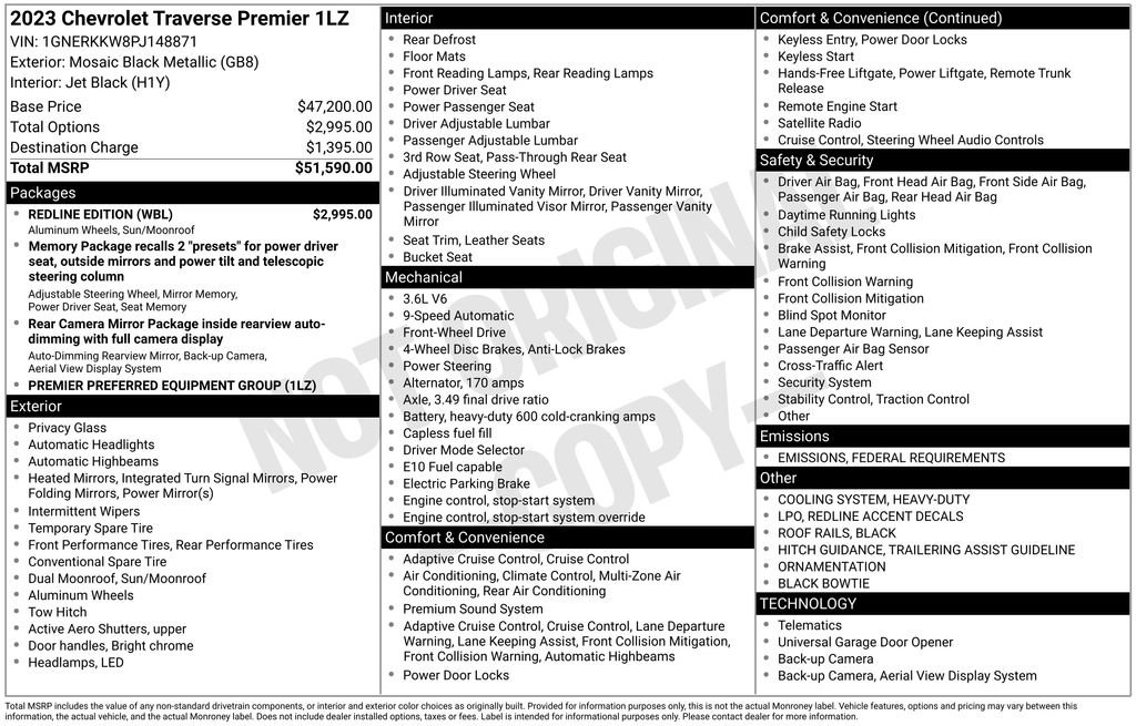 Used 2023 Chevrolet Traverse Premier w/ Redline Edition image 6
