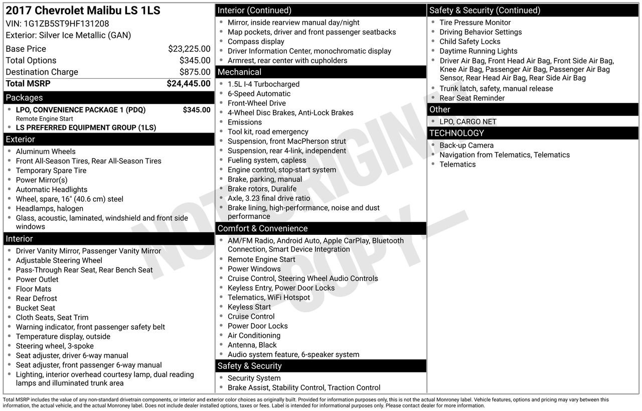 Used 2017 Chevrolet Malibu LS w/ LPO, Convenience Package 1 FWD image 50