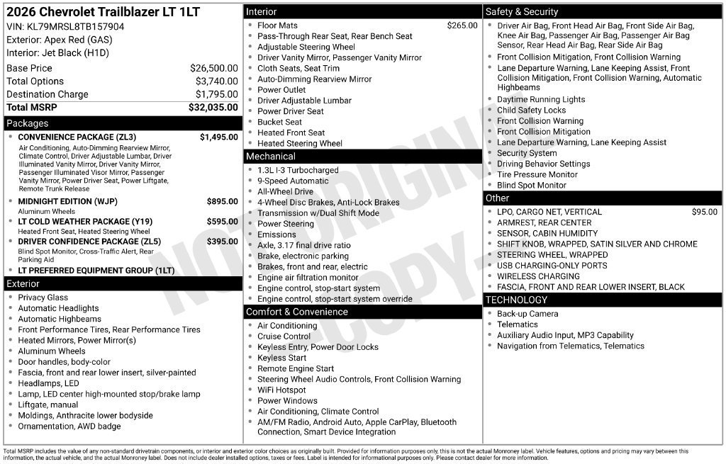 New 2026 Chevrolet TrailBlazer LT w/ Convenience Package AWD/4WD image 11