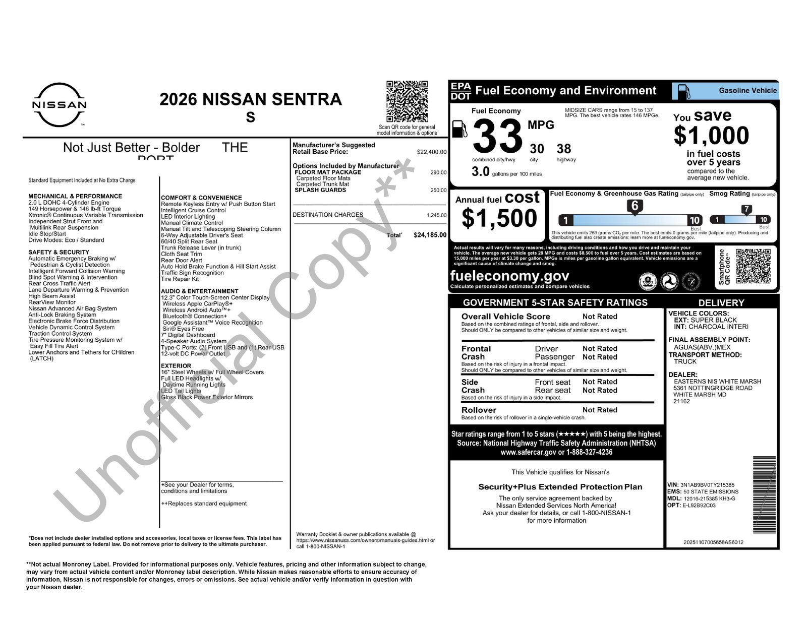 New 2026 Nissan Sentra S w/ Floor Mat Package FWD image 12