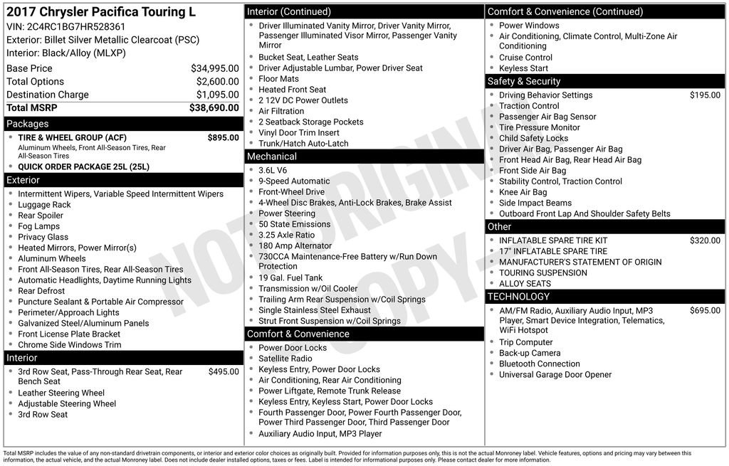 Used 2017 Chrysler Pacifica Touring-L w/ Tire & Wheel Group image 29