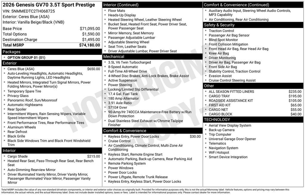 New 2026 Genesis GV70 3.5T Sport Prestige AWD/4WD image 5