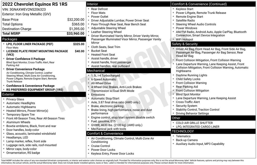 Certified 2022 Chevrolet Equinox RS w/ LPO, Floor Liner Package AWD/4WD image 2