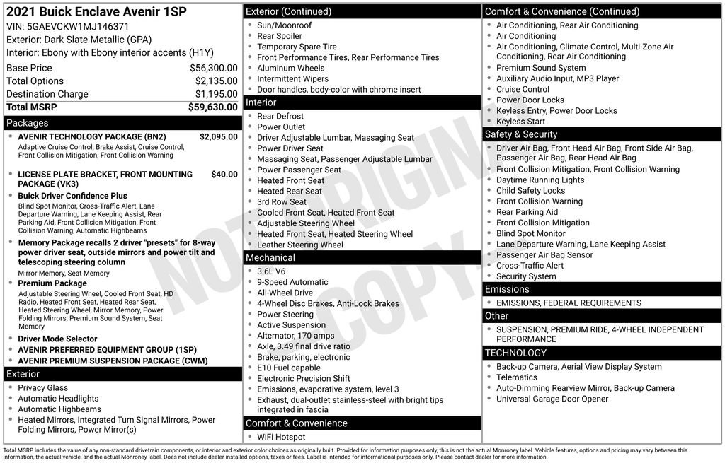 Used 2021 Buick Enclave Avenir w/ Avenir Technology Package image 2