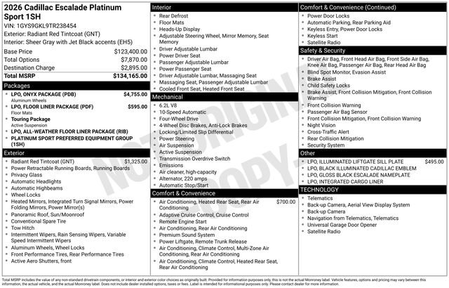 New 2026 Cadillac Escalade Platinum Sport w/ LPO, ONYX Package image 4