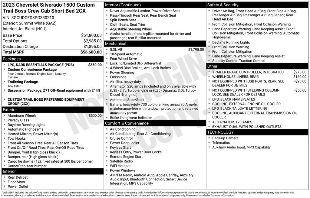 Used 2023 Chevrolet Silverado 1500 Custom Trail Boss w/ LPO, Dark Essentials Package image 2