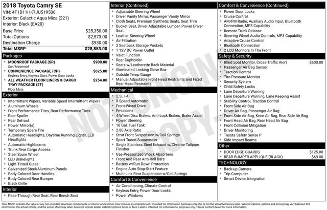 Used 2018 Toyota Camry SE w/ Moonroof Package FWD image 7