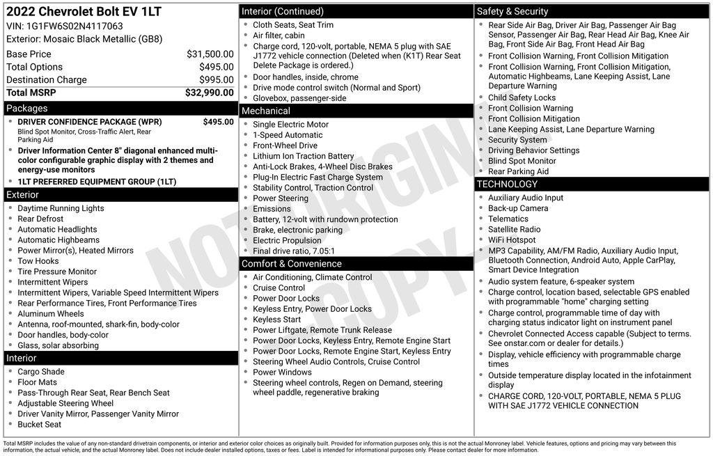Used 2022 Chevrolet Bolt LT w/ Driver Confidence Package FWD image 15