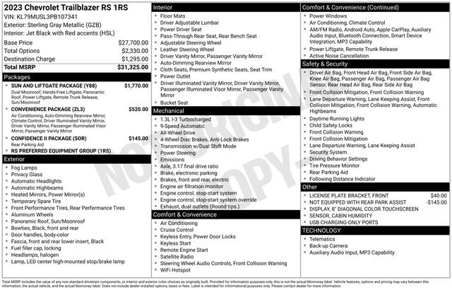 Certified 2023 Chevrolet TrailBlazer RS w/ Sun and Liftgate Package image 34