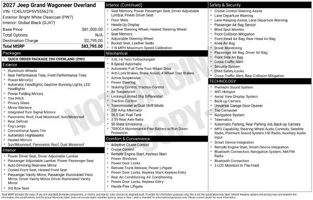 New 2027 Jeep Grand Wagoneer Overland AWD/4WD image 5