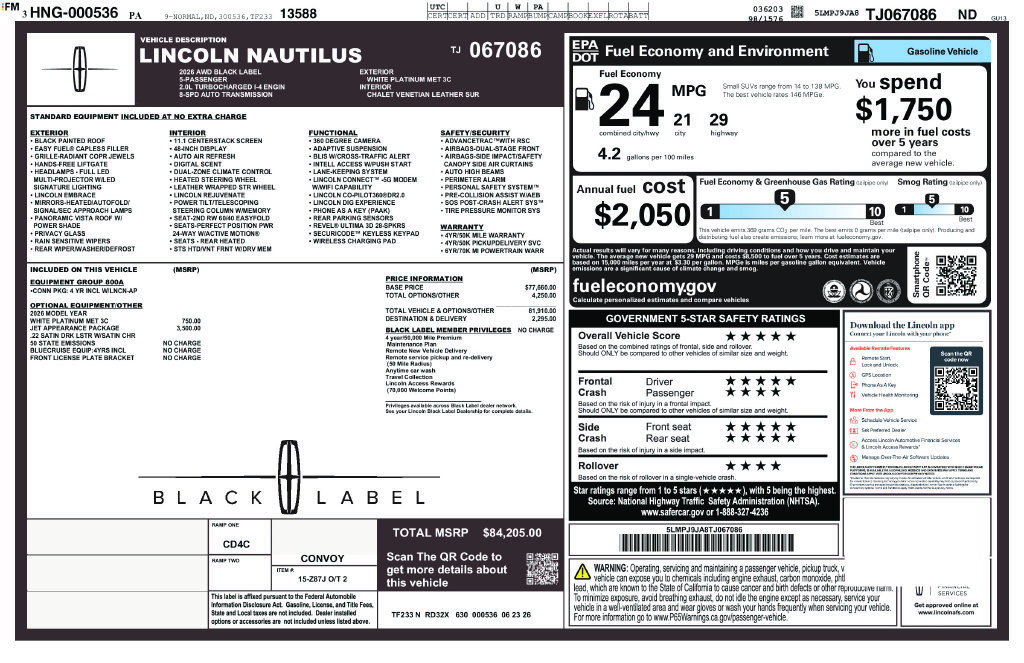 New 2026 Lincoln Nautilus Black Label w/ Jet Appearance Package AWD/4WD image 14