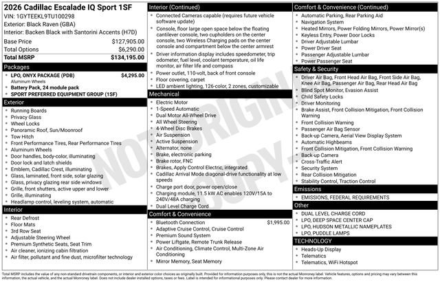 New 2026 Cadillac Escalade IQ Sport 1 w/ LPO, ONYX Package image 38