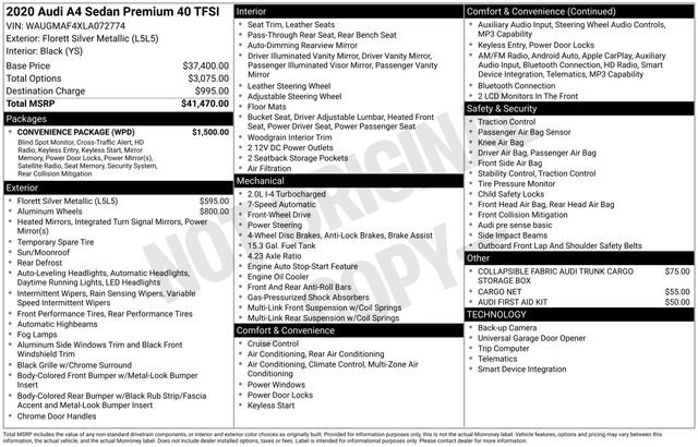 Used 2020 Audi A4 2.0T Premium w/ Convenience Package image 35