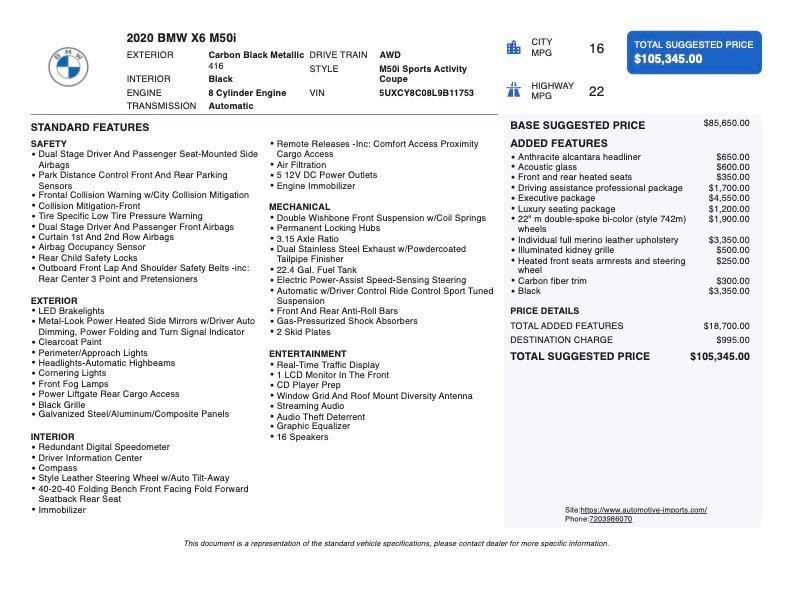 Used 2020 BMW X6 M50i w/ Executive Package image 2