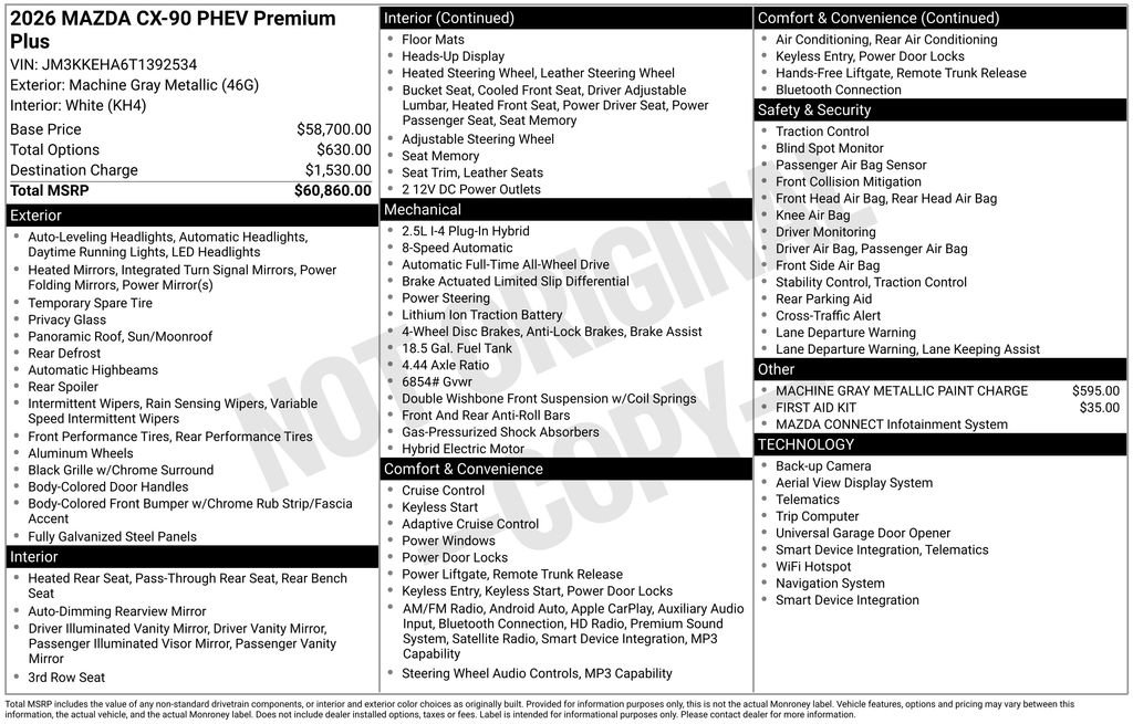 New 2026 MAZDA CX-90 Plug-In Hybrid w/ Premium Plus AWD/4WD image 7