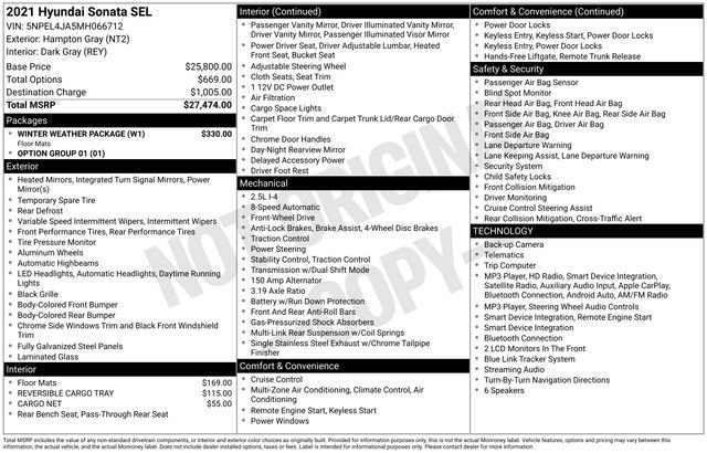Used 2021 Hyundai Sonata SEL w/ Winter Weather Package FWD image 3