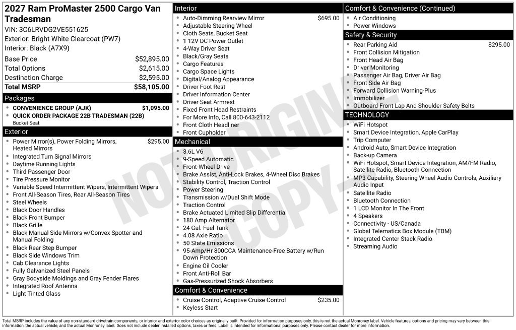 New 2027 RAM ProMaster 2500 w/ Convenience Group FWD image 24