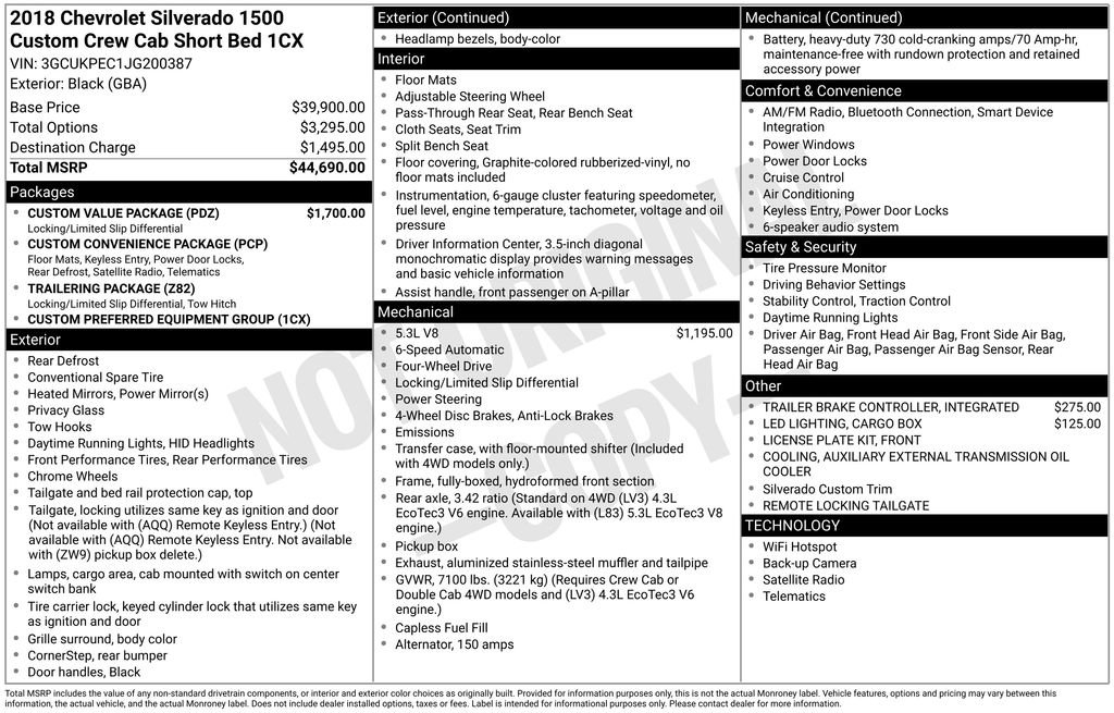 Used 2018 Chevrolet Silverado 1500 Custom w/ Custom Value Package AWD/4WD image 24