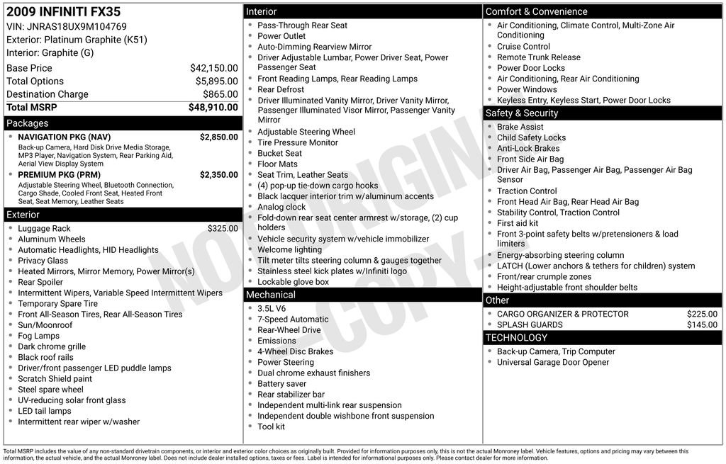 Used 2009 INFINITI FX35 2WD w/ Navigation Pkg image 6