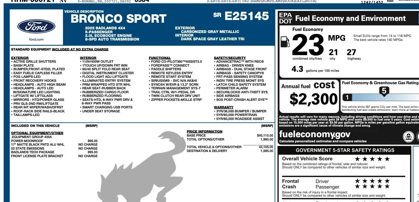 Used 2025 Ford Bronco Sport Badlands w/ Badlands Tech Package image 2