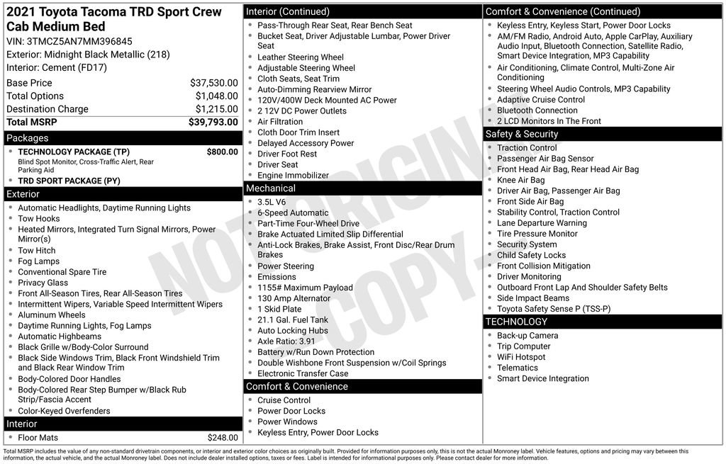 Used 2021 Toyota Tacoma TRD Sport w/ Technology Package image 34