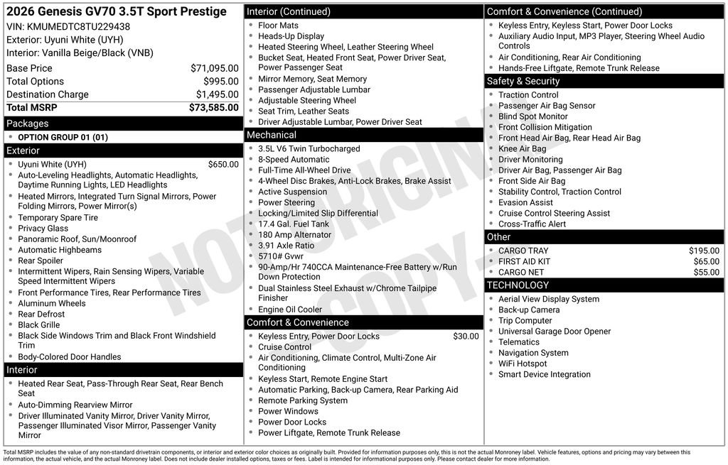New 2026 Genesis GV70 3.5T Sport Prestige AWD/4WD image 31