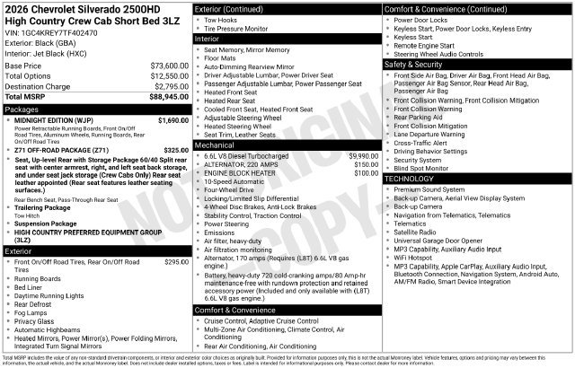New 2026 Chevrolet Silverado 2500 High Country w/ Midnight Edition AWD/4WD image 4