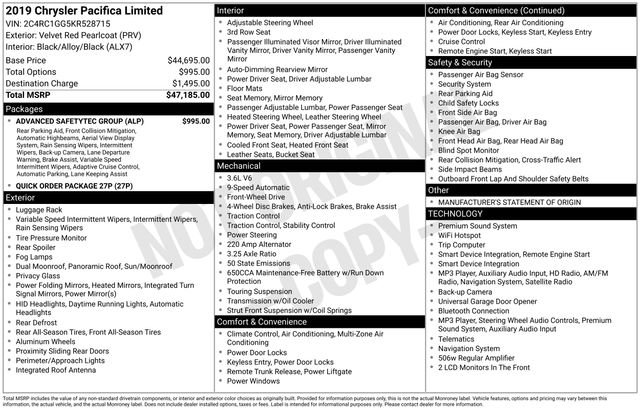 Used 2019 Chrysler Pacifica Limited w/ Advanced Safetytec Group FWD image 36