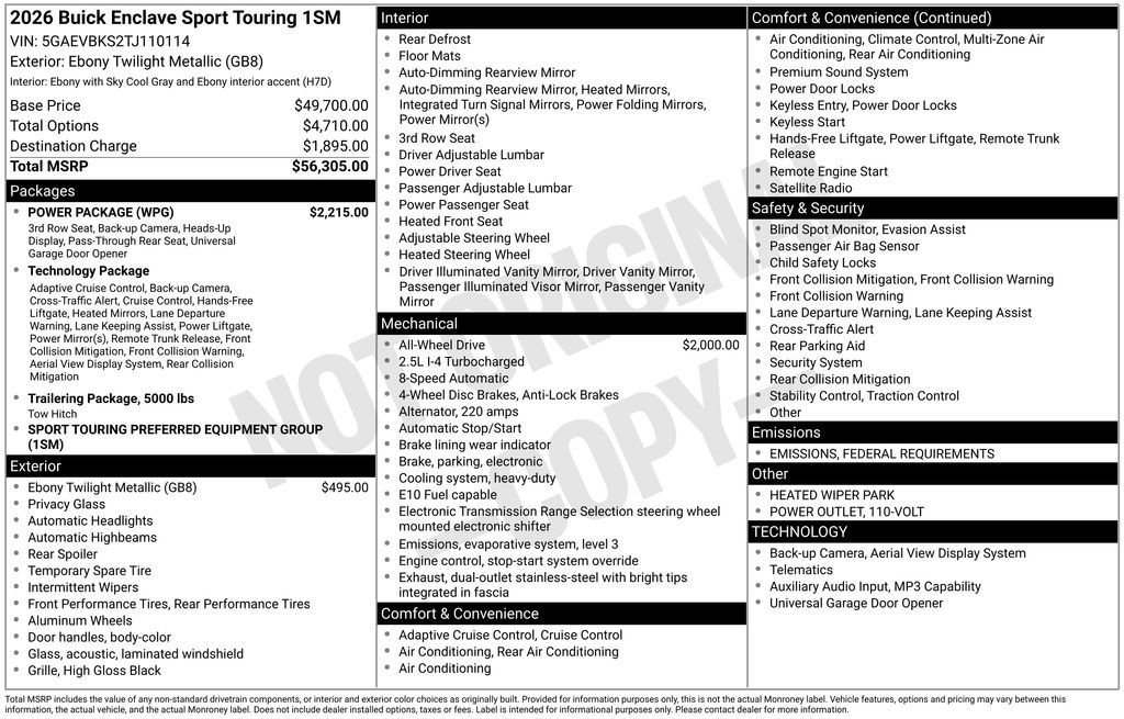 New 2026 Buick Enclave Sport Touring w/ Power Package AWD/4WD image 37