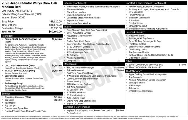 Certified 2023 Jeep Gladiator Sport AWD/4WD image 3