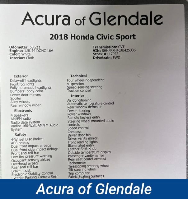 Used 2018 Honda Civic Sport image 2