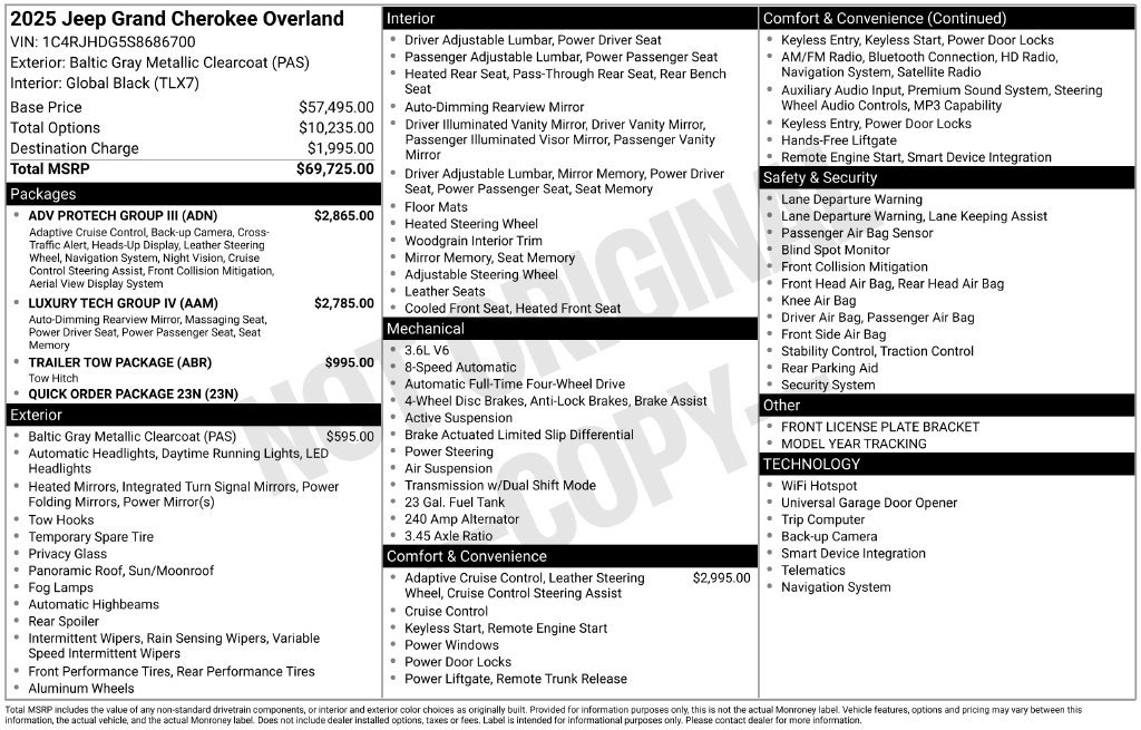 New 2025 Jeep Grand Cherokee Overland w/ Adv Protech Group III AWD/4WD image 6