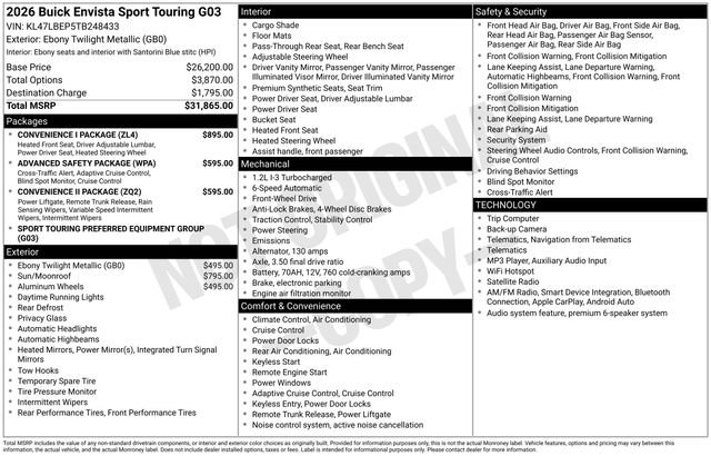 New 2026 Buick Envista Sport Touring w/ Convenience I Package FWD image 3