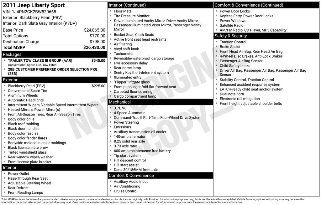 Used 2011 Jeep Liberty Sport w/ Trailer Tow Class III Group AWD/4WD image 11