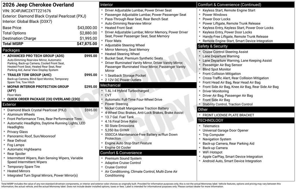 New 2026 Jeep Cherokee Overland w/ Trailer Tow Group AWD/4WD image 6
