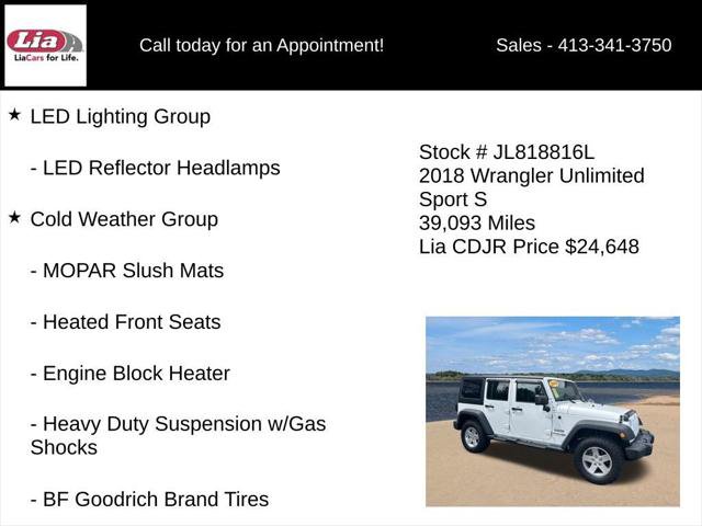 Certified 2018 Jeep Wrangler Unlimited Sport S AWD/4WD image 11