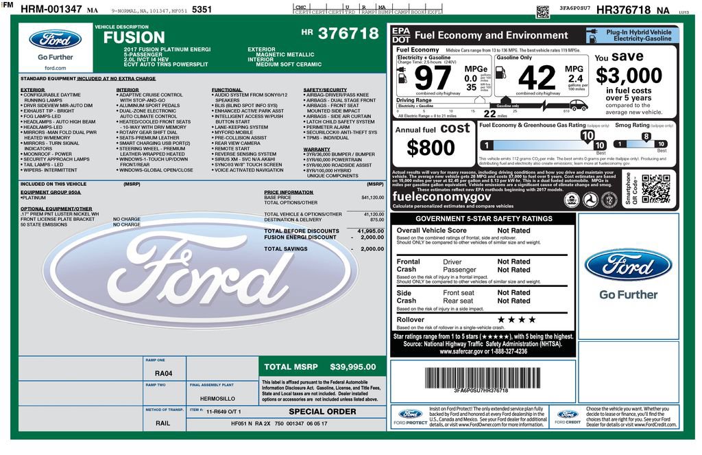 Used 2017 Ford Fusion Energi Platinum FWD image 43