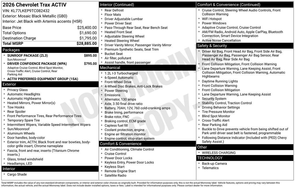 New 2026 Chevrolet Trax ACTIV w/ Sunroof Package FWD image 26